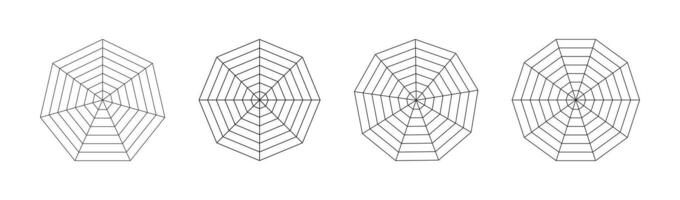 Radar, spider diagram template. Spider mesh. Polygon web graphs icon. Diagram for statistic and analytic. Blank radar charts. Coaching tool. Grid with segments. Vector illustration. Eps.