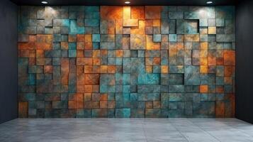 AI generated Vibrant, multi-colored stone tiles with a grungy texture, perfect for cubist-style wall art and decor backdrops, Ai Generated photo