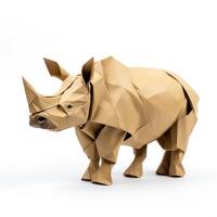 ai generado vistoso origami rinoceronte, único papel polígono obra de arte, ideal mascota concepto, ai generado foto