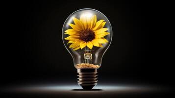AI generated The fusion of a sunflower within a light bulb, representing a concept of innovative and fresh ideas, Ai Generated photo