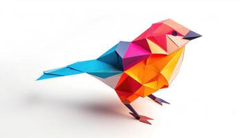 ai generado vistoso origami pájaro, único papel polígono obra de arte, ideal mascota concepto, ai generado foto