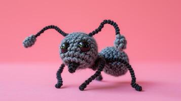 AI generated Crocheted ant toy, vibrant backdrop, handcrafted and adorable, Ai Generated photo