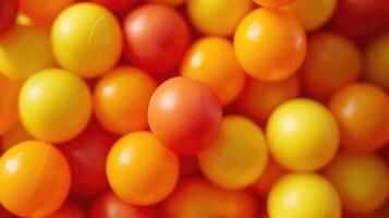 AI generated A close-up view showcasing a collection of orange and yellow balls, forming a cheerful and vibrant composition, Ai Generated. photo