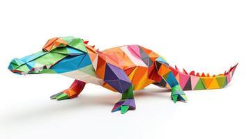ai generado vistoso origami caimán, único papel polígono obra de arte, ideal mascota concepto, ai generado foto