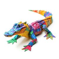 ai generado vistoso origami cocodrilo, único papel polígono obra de arte, ideal mascota concepto, ai generado foto