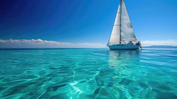 AI generated Experience the freedom of a sailboat sailing on pristine, clear blue waters, a journey into tranquility. Ai Generated. photo