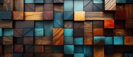 AI generated An abstract mosaic tile wall texture with brown wooden glazed glossy deco glamour and geometric shapes, Ai Generated. photo