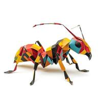 ai generado vistoso origami hormiga, único papel polígono obra de arte, ideal mascota concepto, ai generado foto