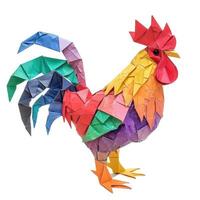 ai generado vistoso origami pollo, único papel polígono obra de arte, ideal mascota concepto, ai generado foto