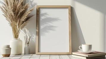 AI generated Simple wooden photo frame mockup for portraits and art, Ai Generated.