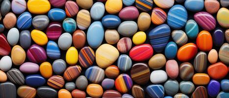 AI generated Colorful rocks and pebbles, featuring a spectrum of multicolored and striped variations, Ai Generated photo