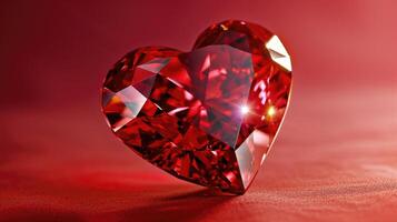 AI generated Ruby red diamond heart sparkling against a vivid red backdrop, Ai Generated photo