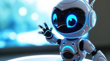 ai generado adorable robot sonriendo y extensión un simpático ola, ai generado foto