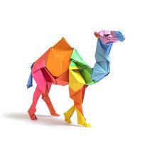 ai generado vistoso origami camello, único papel polígono obra de arte, ideal mascota concepto, ai generado foto