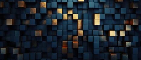 AI generated Dark blue and gold cube or tile mosaic, forming an abstract background with a luxurious feel, Ai Generated photo