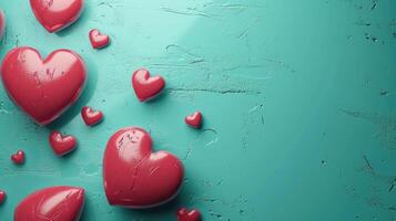 AI generated Animated 3D hearts throbbing on a tranquil teal background, Ai Generated photo