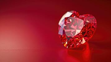 AI generated Ruby red diamond heart sparkling against a vivid red backdrop, Ai Generated photo