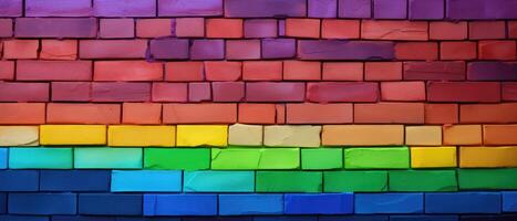 AI generated Colorful brick wall background with bricks of various vibrant shades, Ai Generated. photo