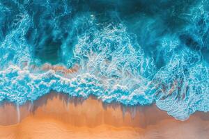 AI generated A summer seascape, with its beautiful waves and blue waters, shines under the sun, Ai Generated. photo