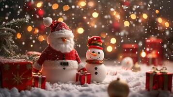ai generado Papa Noel claus con regalos junto a un hermosamente decorado Navidad árbol, ai generado foto