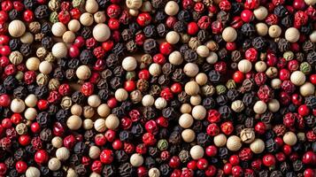 AI generated Texture of mixed peppercorns with space for copy, ideal for backgrounds, Ai Generated photo