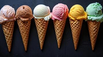 AI generated Explore a world of sweet possibilities with our wide range of ice cream cones, Ai Generated. photo