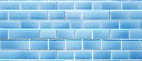 AI generated Blue light brick subway tiles ceramic wall texture, creating a wide tile background for banners and panoramas, Ai Generated. photo