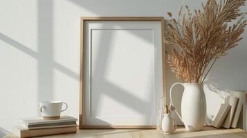 AI generated Simple wooden photo frame mockup for portraits and art, Ai Generated.