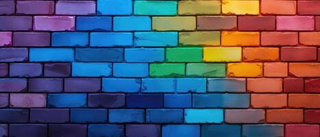 AI generated Colorful brick wall background with bricks of various vibrant shades, Ai Generated. photo