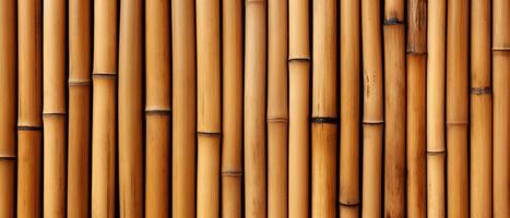 AI generated Bamboo wooden tubes fence texture background, resembling a rustic wood wall, Ai Generated. photo