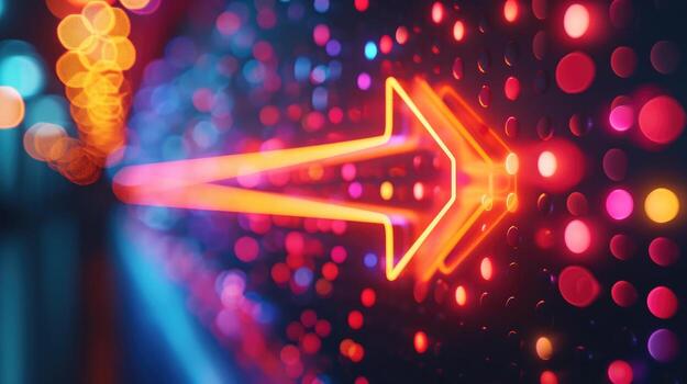 AI generated Striking 3D render of an abstract neon arrow pointing right, Ai Generated. photo