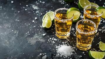 AI generated The glasses of tequila with lime slices on a table, Ai Generated photo