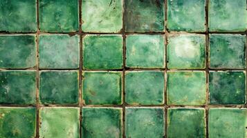 AI generated Vintage green ceramic tiles, perfect for a classic kitchen or bathroom decor, Ai Generated photo