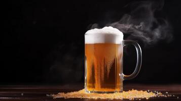 AI generated A mug of beer on a wooden table, Ai Generated photo