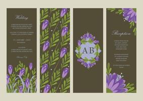 Floral vertical Invitations in Spring color palette. Template for invitation card, wedding invitation, name tag, thank you message, bookmark, menu, label, banner etc with place for texts. vector