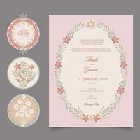 Floral Wedding Invitation Card and Stickers in Spring color palette. Template for Wedding Invitations, stickers, seals, name initials, name tags, floral frames etc with place for texts. vector