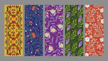 Floral patterned bookmarks in vibrant spring colors. vector