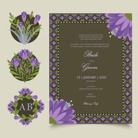 Floral Wedding Invitation Card and Stickers in Spring color palette. Template for Wedding Invitations, stickers, seals, name initials, name tags, floral frames etc with place for texts. vector