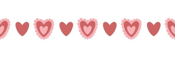 Seamless valentines day border. Sweet hearts. Isolated vector illustration. For websites, greeting cards, packaging