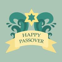 Holiday Passover concept. Star of David, waves and text. Template for Happy Passover greeting card. vector