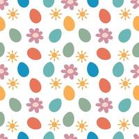 Seamless Easter pattern. Multi-colored Easter eggs, sun and flowers. For packaging, wrapping paper, textiles vector