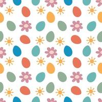 Seamless Easter pattern. Multi-colored Easter eggs, sun and flowers. For packaging, wrapping paper, textiles vector