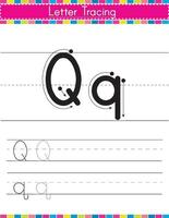 Q alphabet tracing worksheet vector