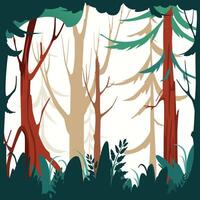 bosque fondo, naturaleza paisaje con abeto y caduco árboles, césped, arbustos verano paisaje con ramita arboles vector ilustración