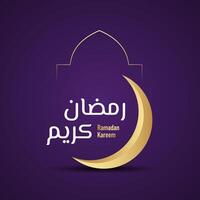 Ramadan Kareem Design with Golden Crescent Moon and Purple Background. vector