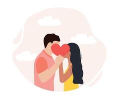 hombre y mujer participación un corazón, Pareja en amar, vector ilustración