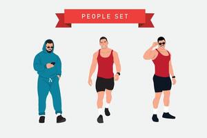 Set of male characters in sportswear. Vector illustration in flat style