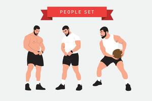 Fitness and bodybuilding. Man doing exercises with dumbbells. Vector illustration