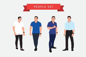 personas colocar. hombres en diferente posa vector ilustración en plano estilo