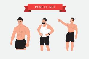 Bodybuilder with different poses. Vector illustration in flat style.